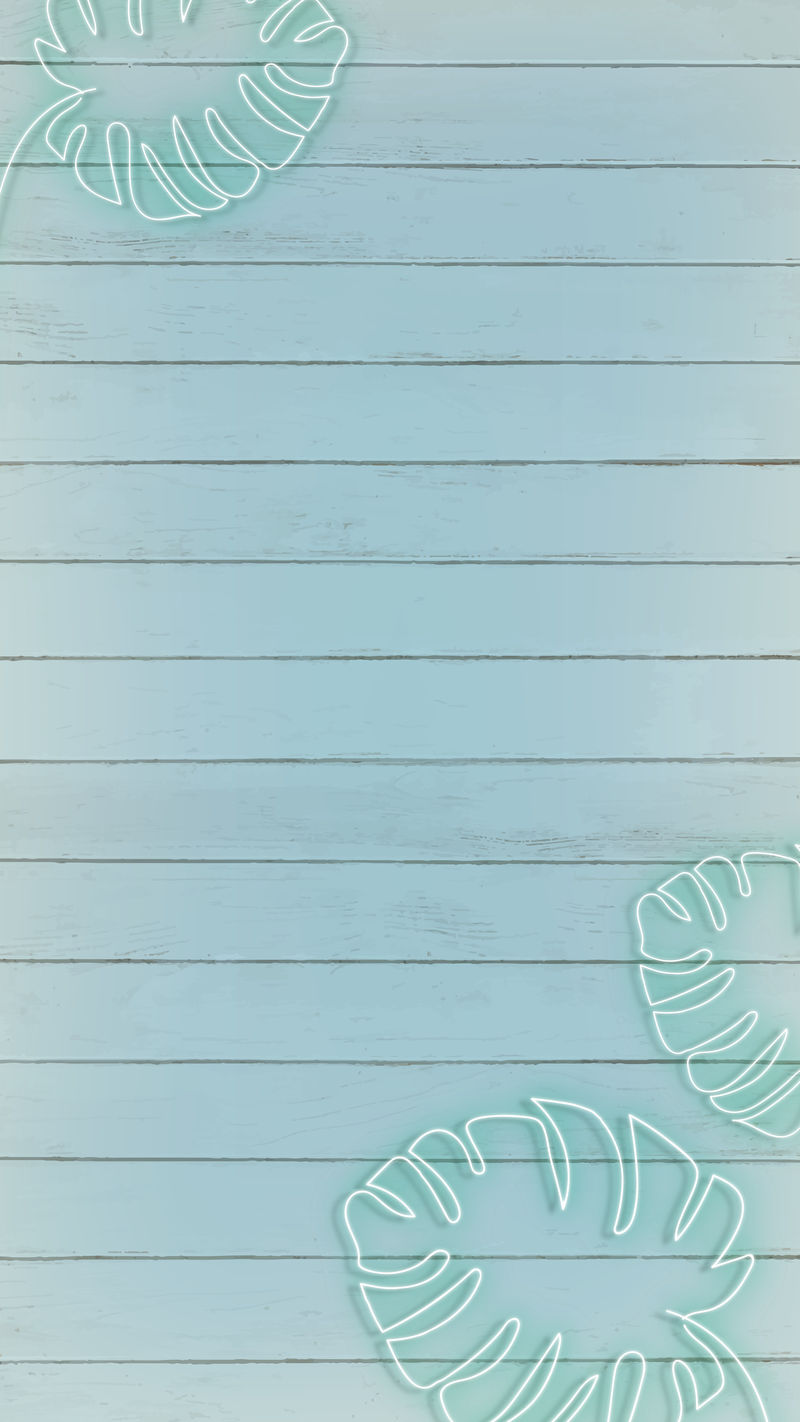 绿色霓虹灯Monstera deliciosa或瑞士奶酪树叶木质背景模型手机壁纸插图