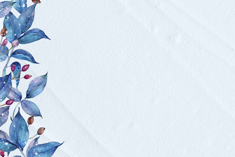 蓝色水彩叶边设计空间背景