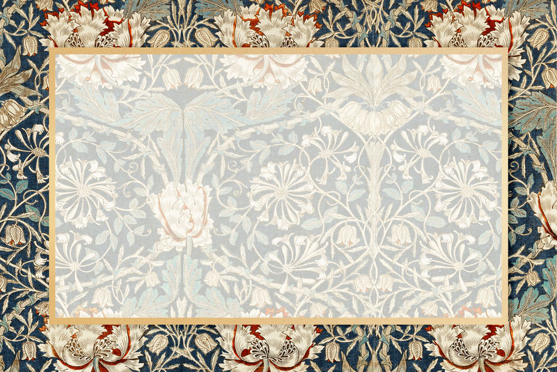 矩形复古花框psd威廉莫里斯图案