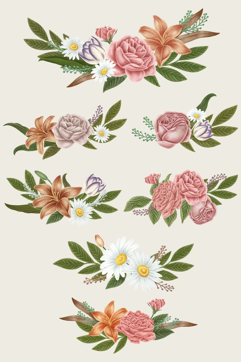 复古花束手机壁纸插图模型