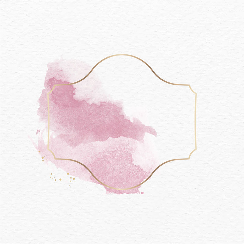 金色徽章配粉色水彩画插画