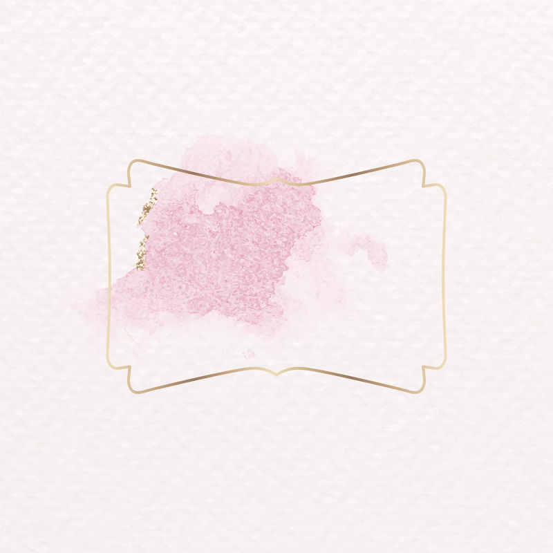 金色徽章配粉色水彩画插画