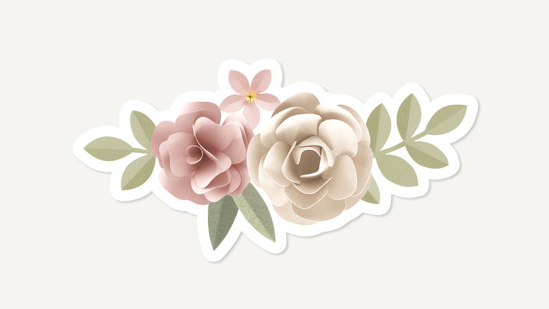 带有白色边框的彩色纸艺花卉贴纸