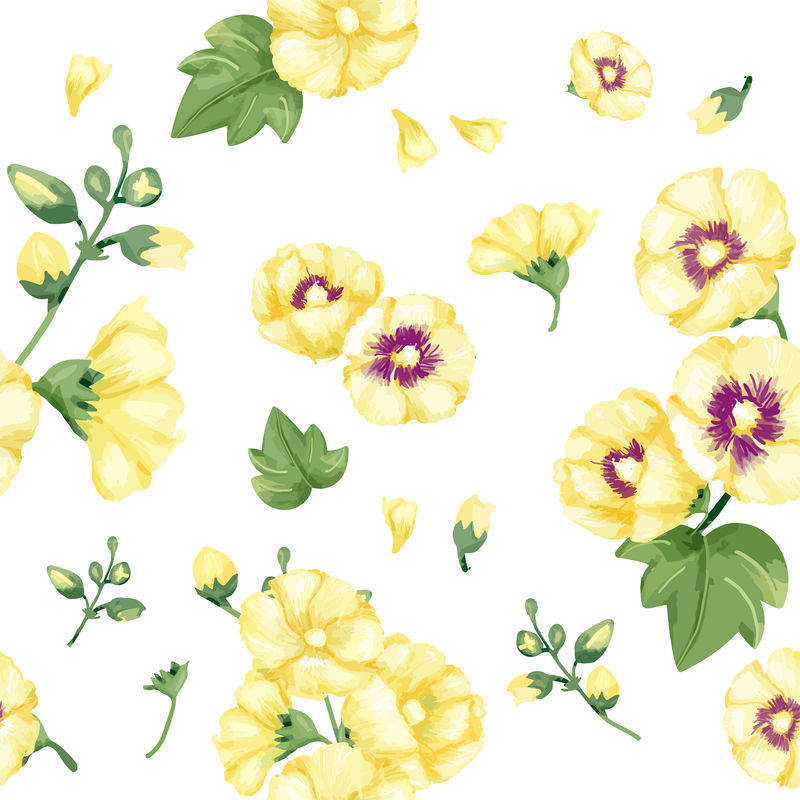 手绘黄色蜀葵图案