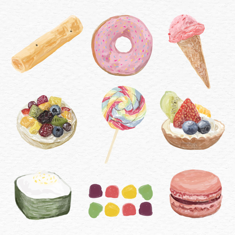 甜甜点psd水彩套装