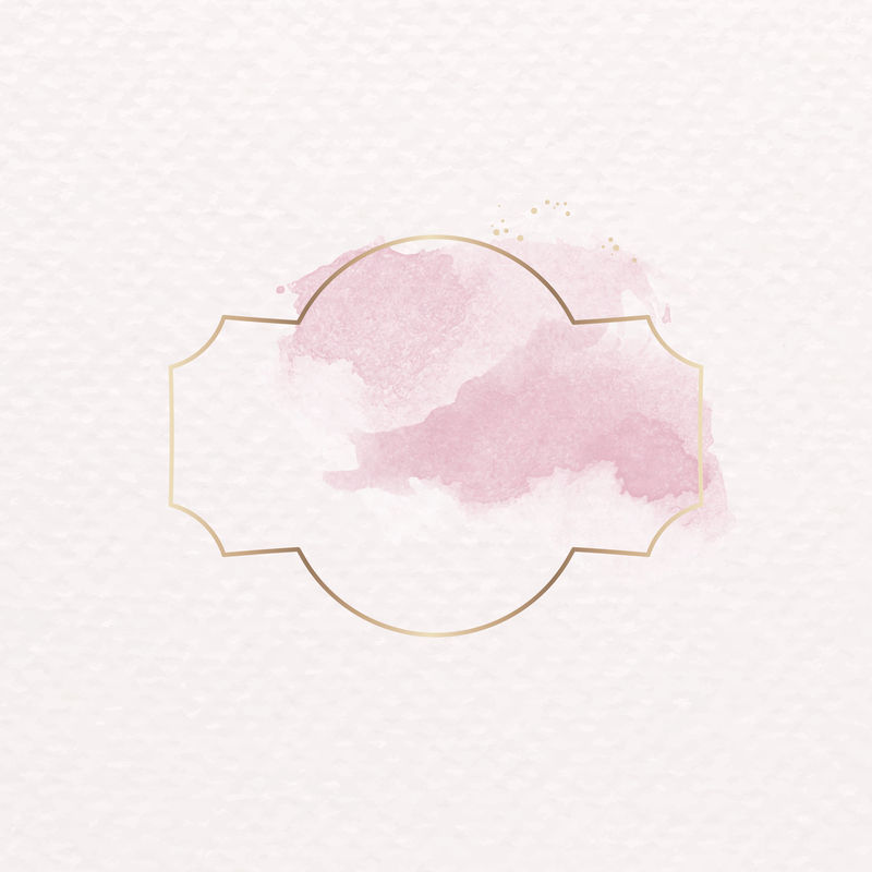 金色徽章配粉色水彩画插画