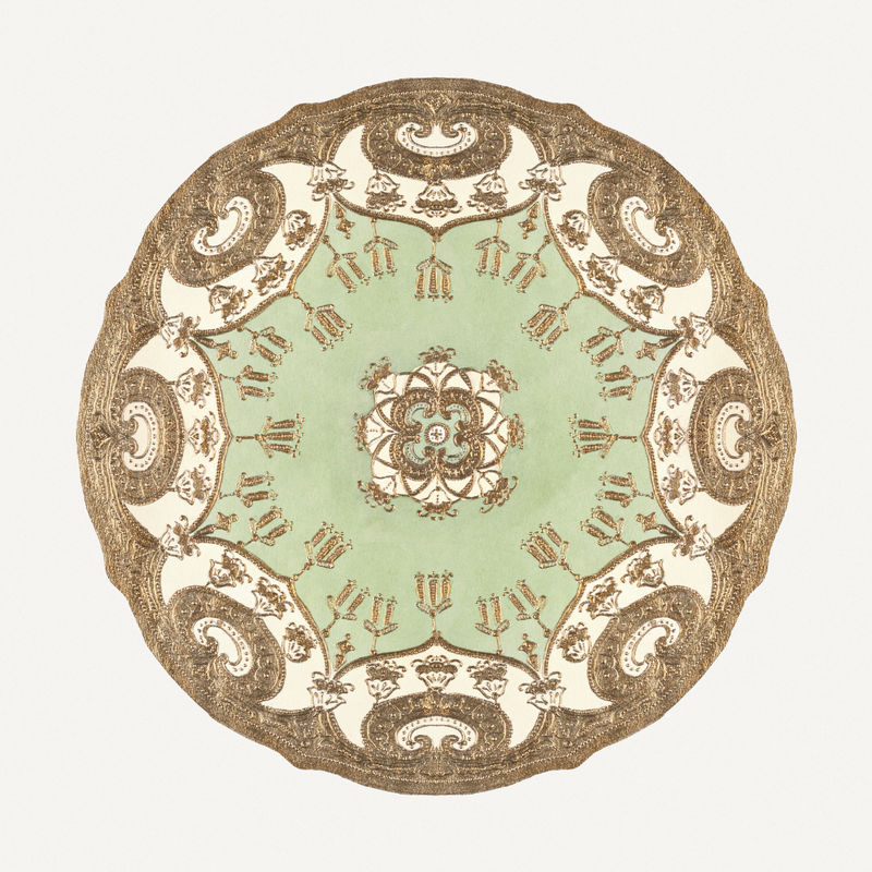 拼盘上的复古psd花卉曼荼罗图案由Noritake工厂中国瓷器餐具设计重新混合而成