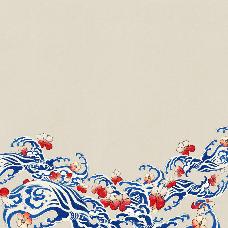 日本波与樱花psd边界渡边胜泰艺术作品的混音