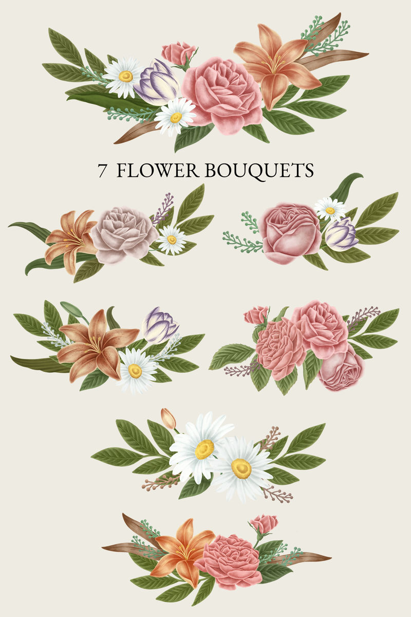 复古花束手机壁纸插图模型