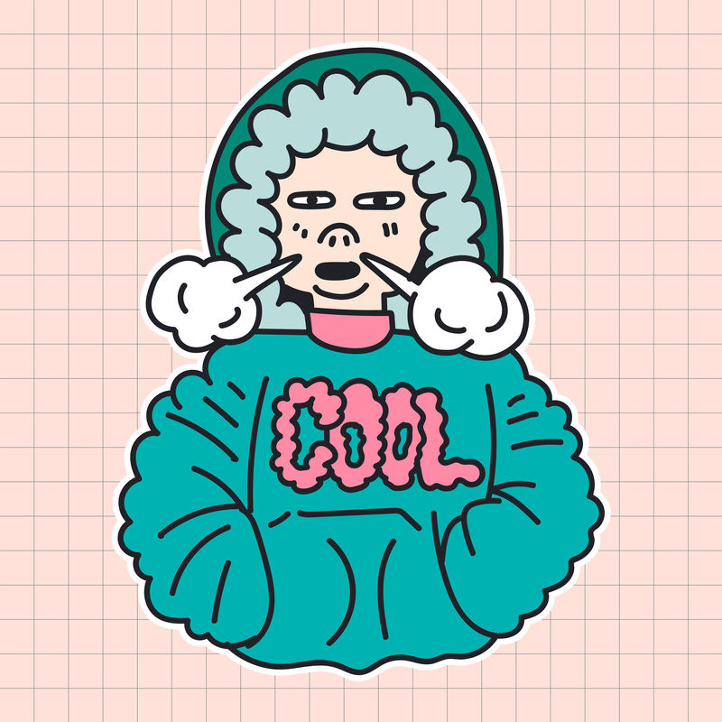 手绘冬季女孩贴纸插图