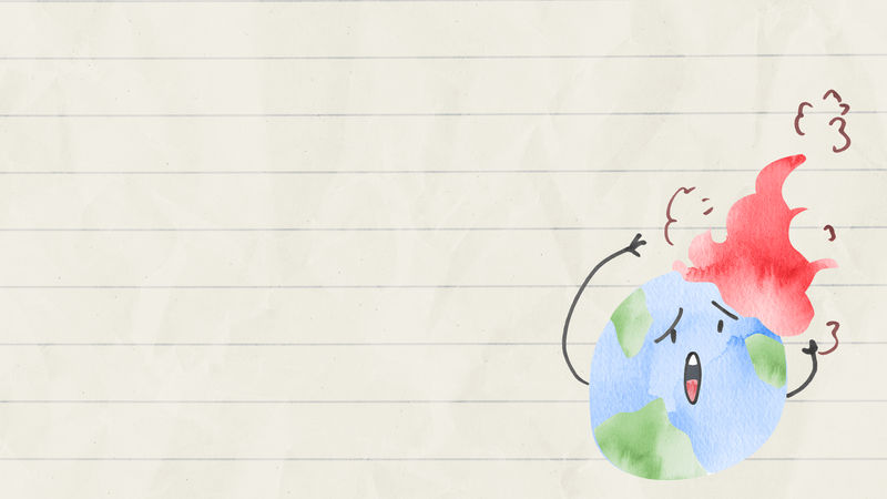水彩画插图中地球着火的全球变暖背景psd
