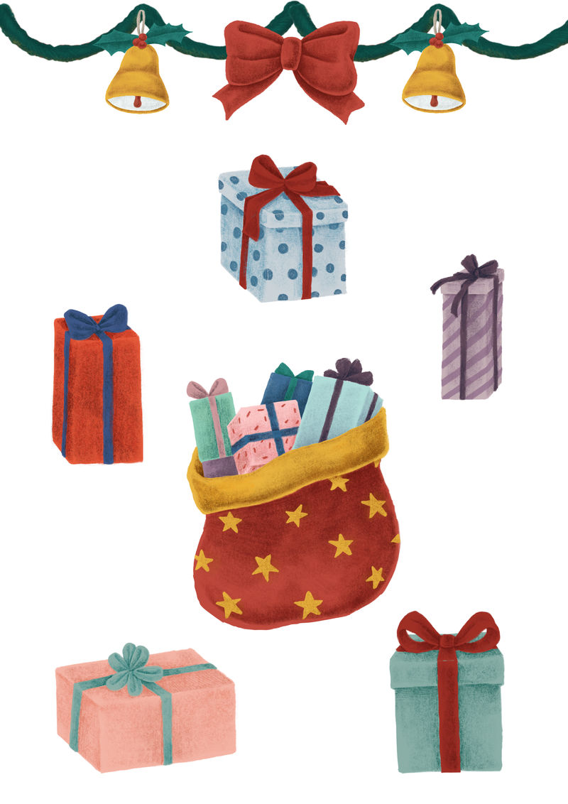 圣诞袋和圣诞礼物插图