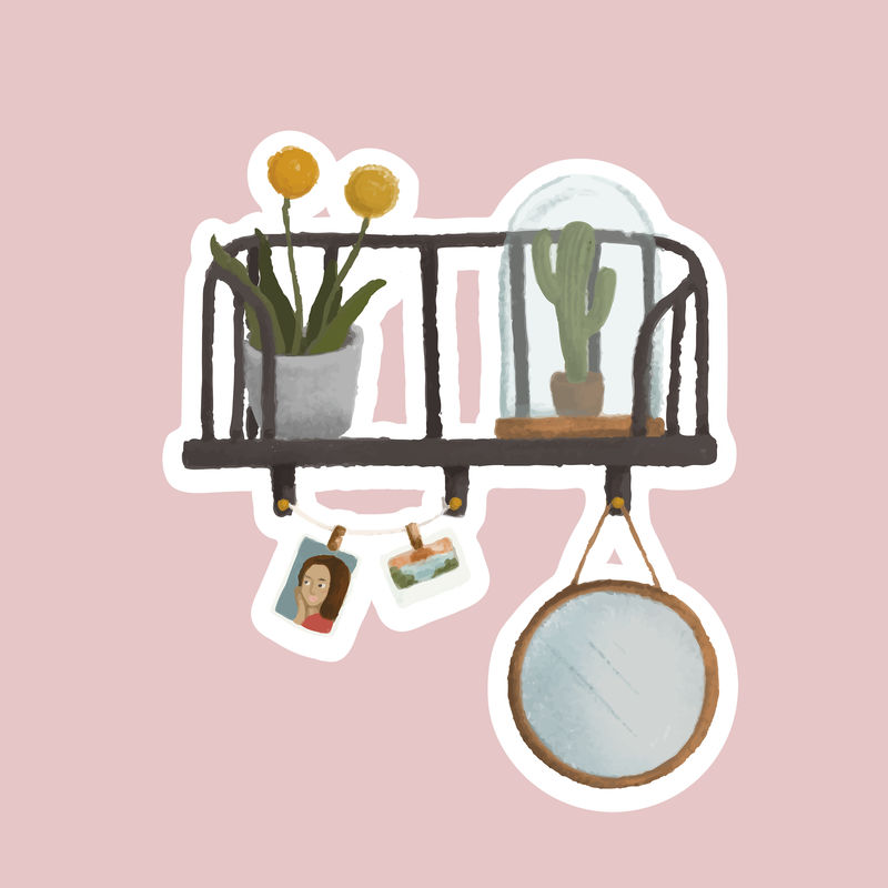 带室内植物和家居用品标签的壁挂架