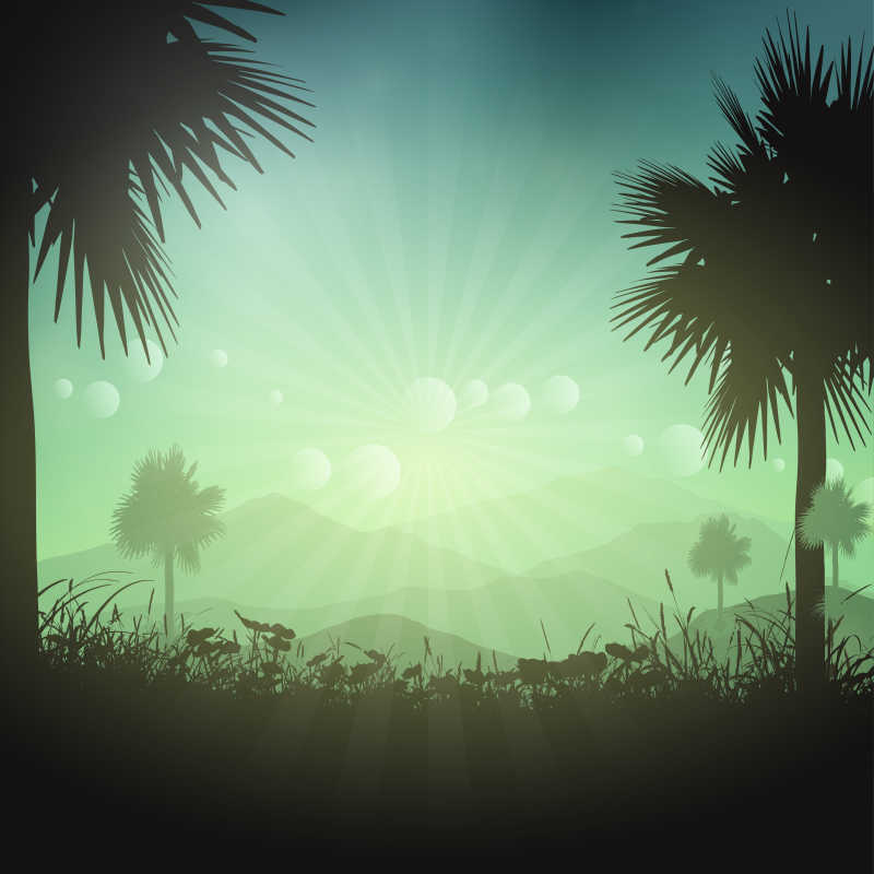 夏季的棕榈树景观矢量背景