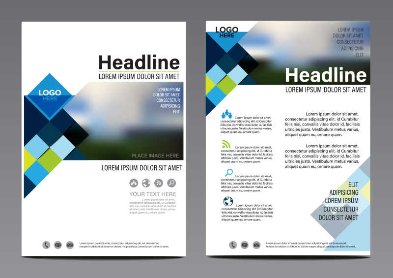 蓝色系色块排列的矢量创意册子排版设计模板