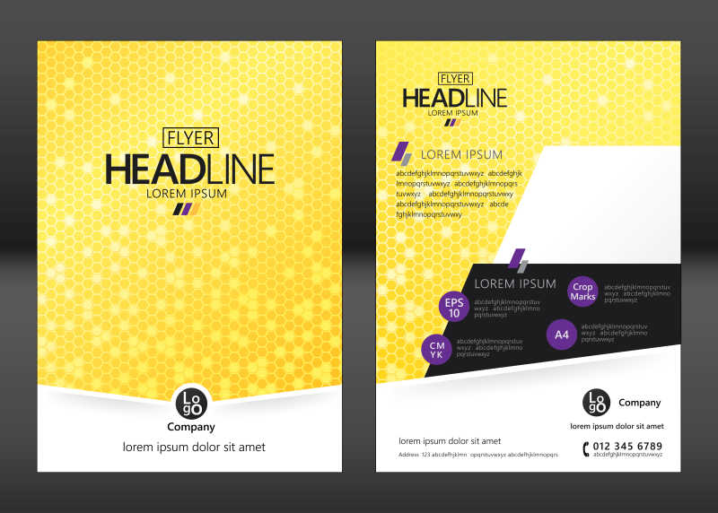 矢量靓丽的黄色六边形结构的商务手册设计模板