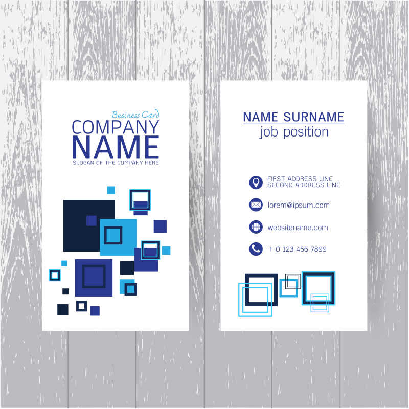 现代简约蓝色几何体矢量名片设计模板