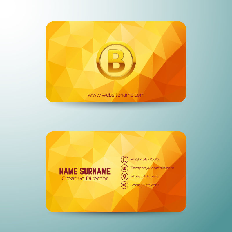 黄色几何体风格矢量名片设计模板