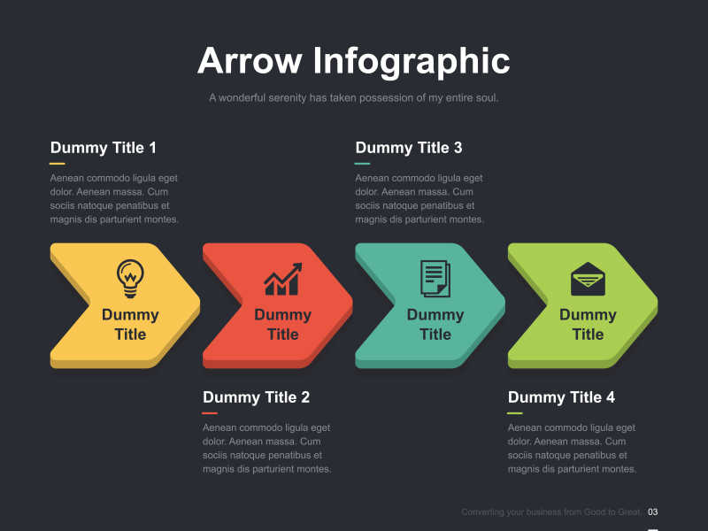 彩色指向箭头图形信息演示平面商业矢量幻灯片模板