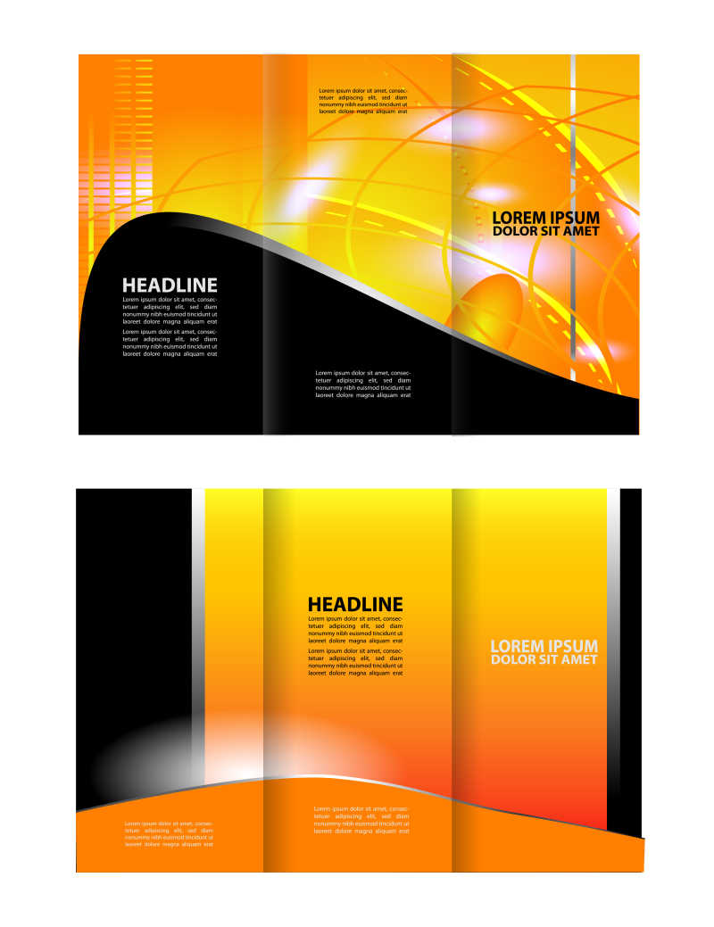 橙色的三折手册矢量模板设计