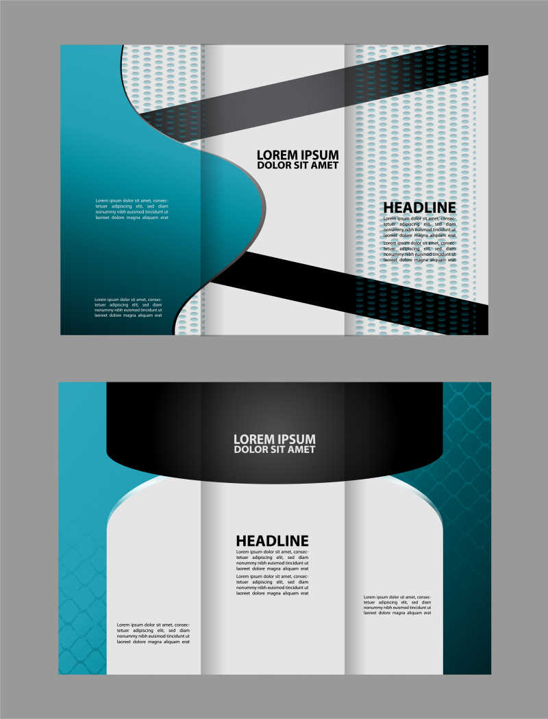 青色商务三折手册矢量设计模板