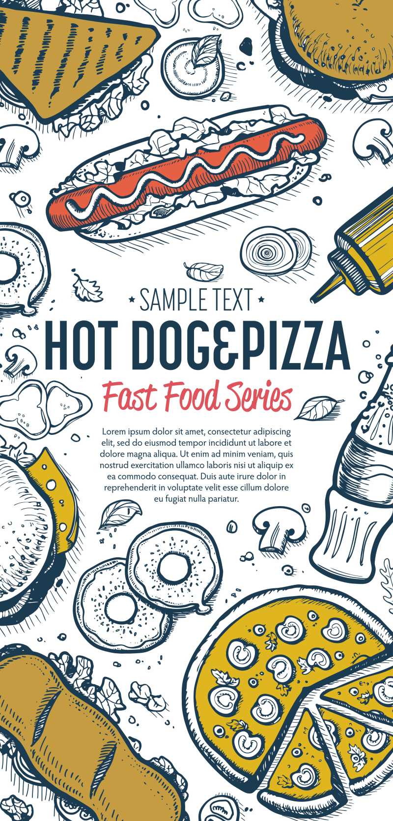 涂鸦风格快餐海报矢量模板