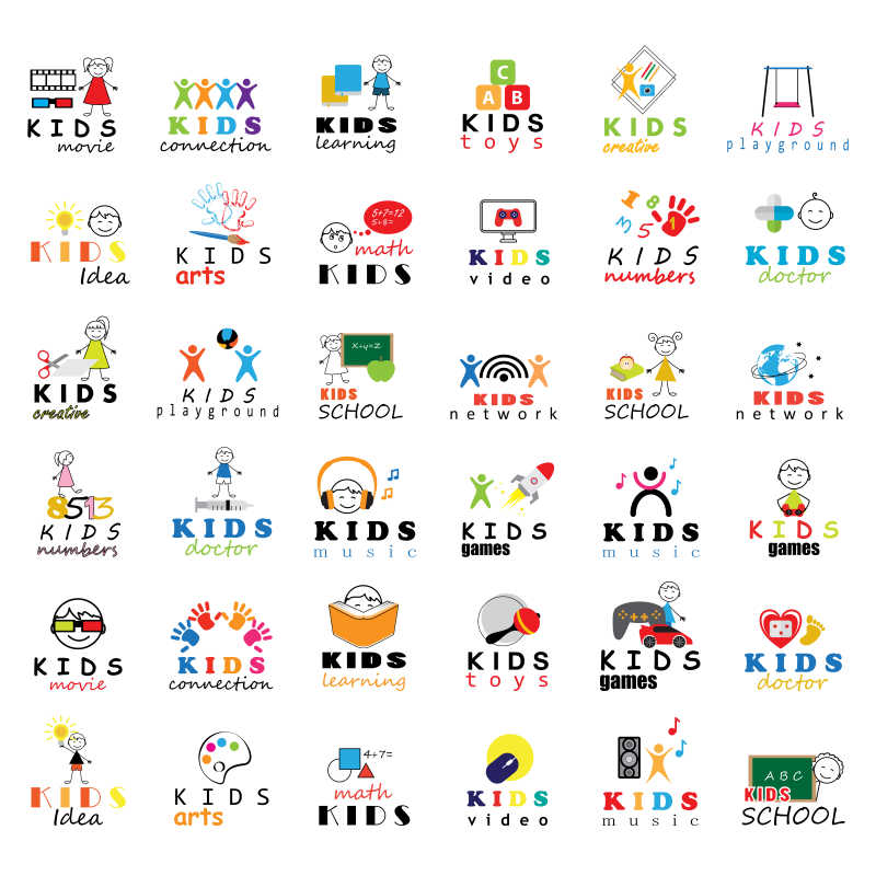 白色背景上的矢量儿童创意图标设计