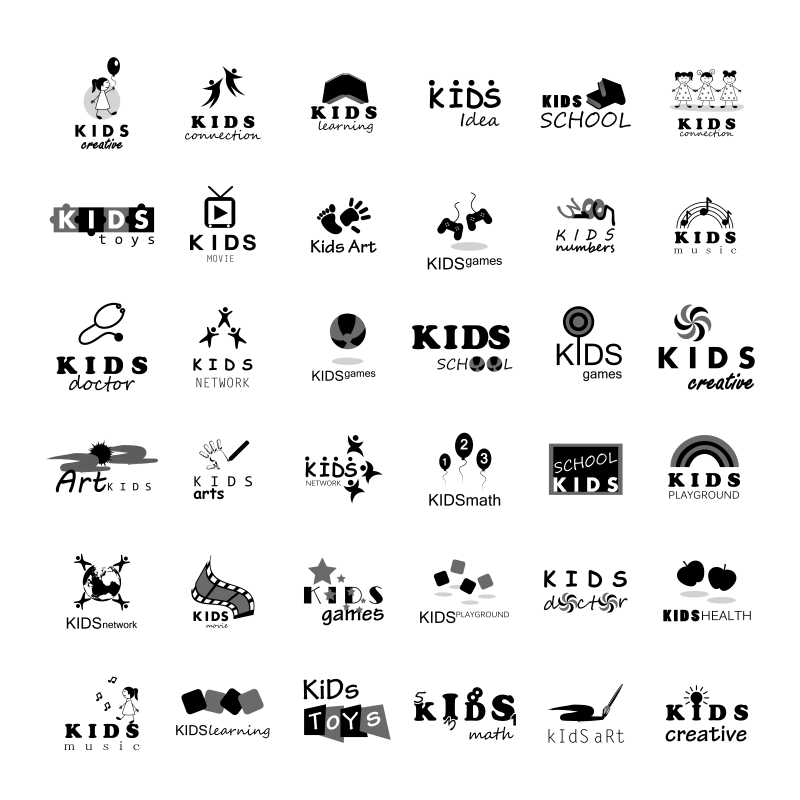 黑色儿童主题的矢量图标设计