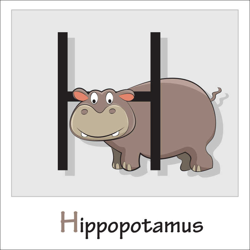 矢量卡通河马和字母插图