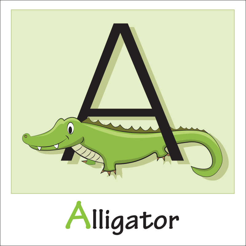 矢量卡通鳄鱼和字母插图