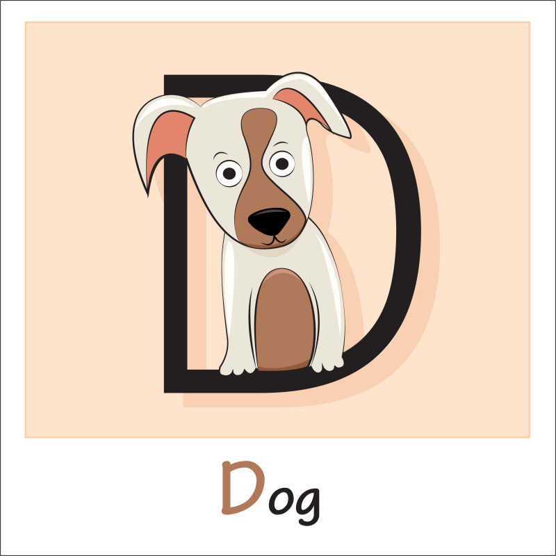 矢量卡通狗和字母插图