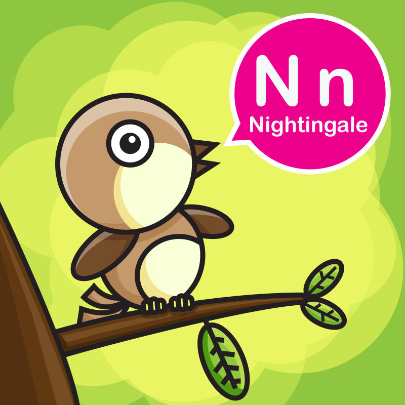 矢量字母N与卡通鸟