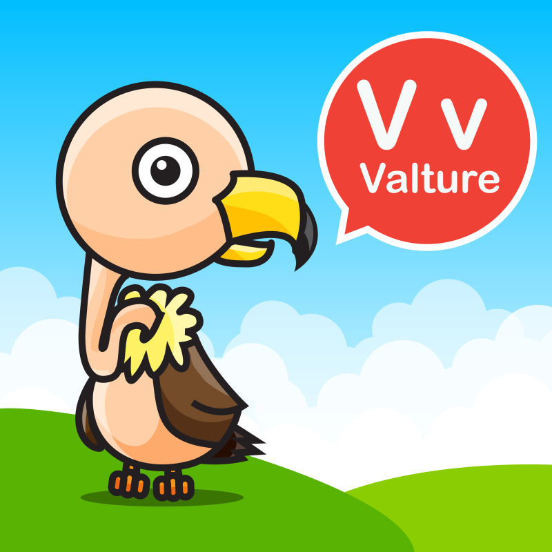 矢量字母V与卡通秃鹰