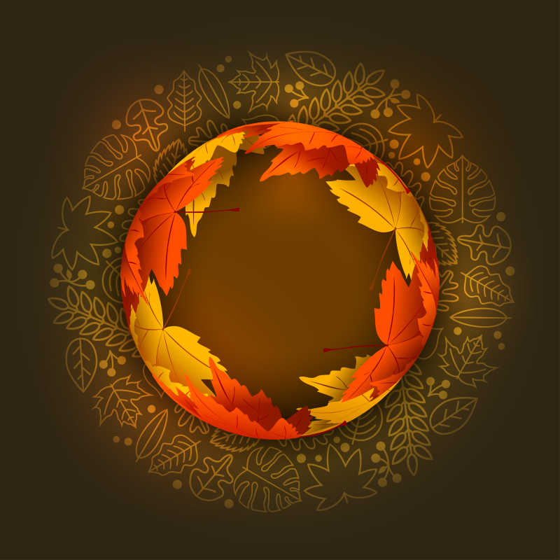 秋季落叶边框销售海报矢量模板