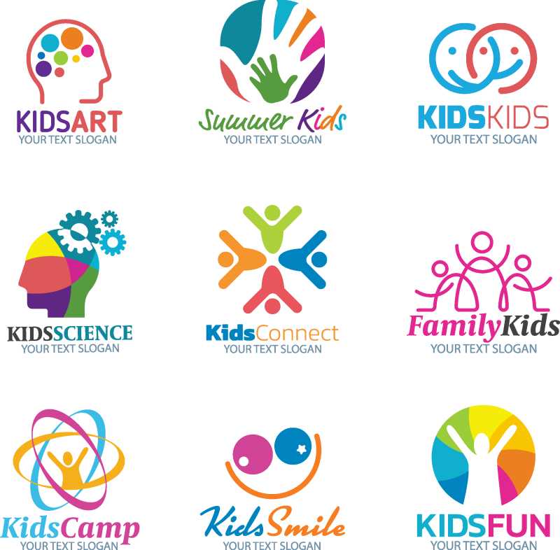 矢量彩色孩子简笔画图标