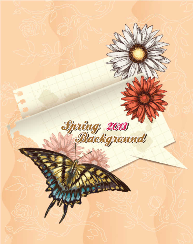 矢量纸和花朵的背景