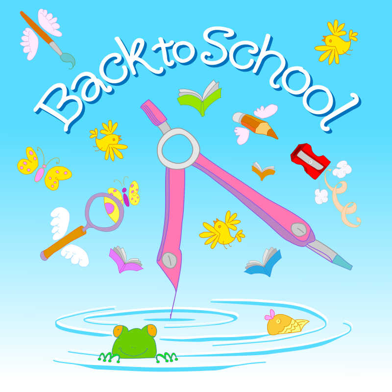 学习文具元素的矢量回到学校海报设计模板