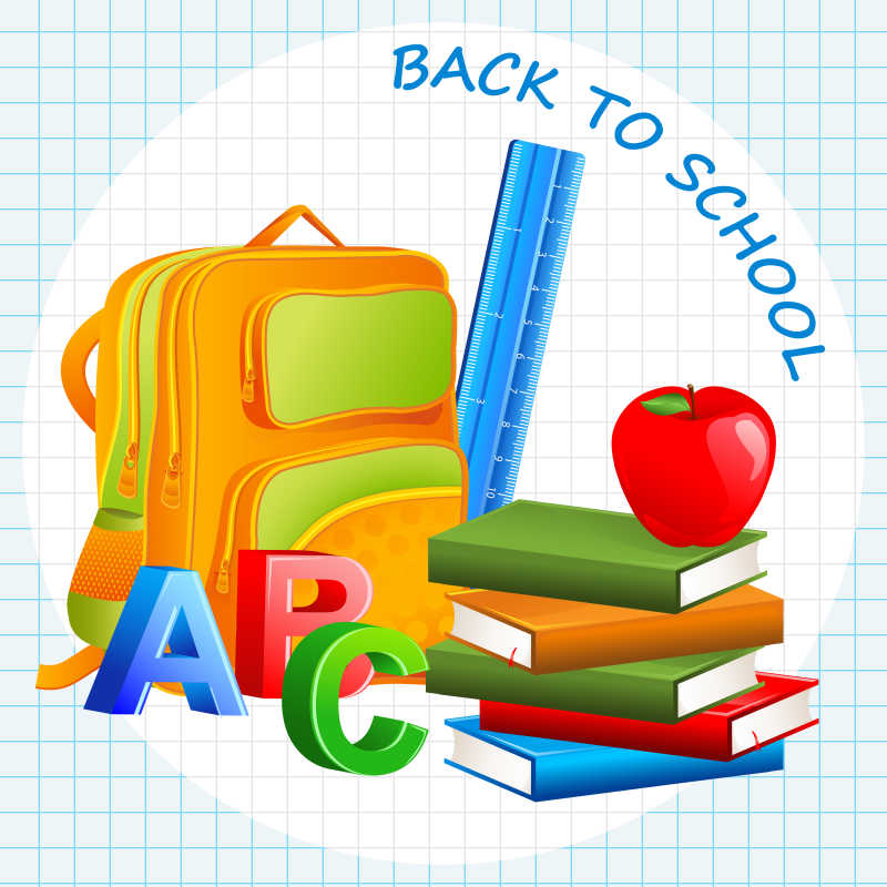 矢量卡通书包和书插图