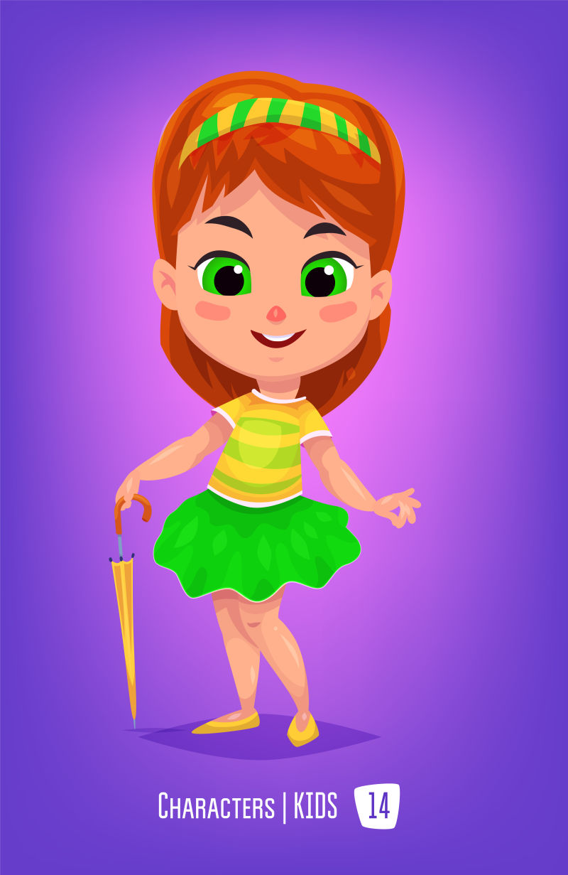 矢量可爱的小女孩卡通插图