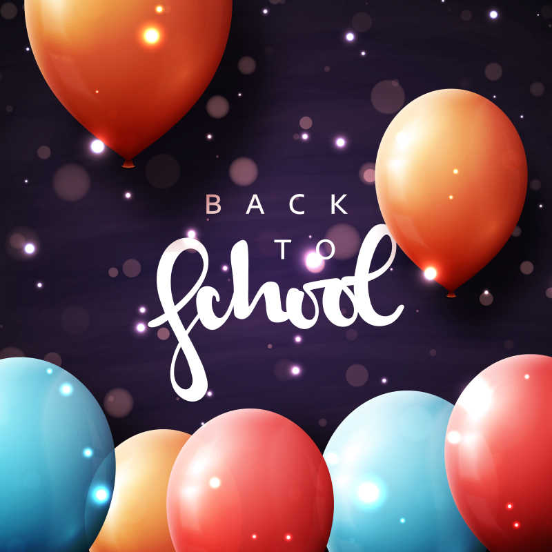 彩色气球的回到学校概念创意海报设计矢量模板