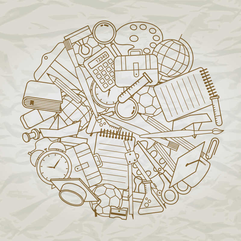 矢量学皱纹纸上的回到学校概念创意图标