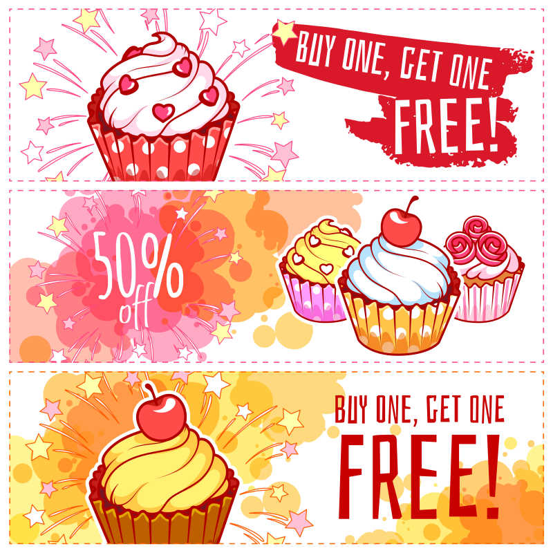 美味蛋糕折扣券的矢量横幅设计
