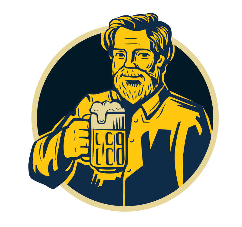 拿着一杯啤酒的老人矢量插画