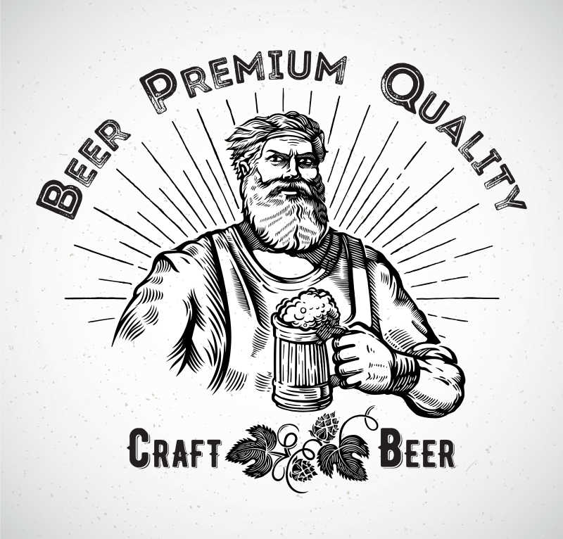 拿着啤酒的大叔矢量插画