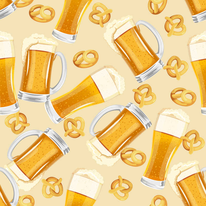 创意啤酒元素插图无缝矢量背景插图