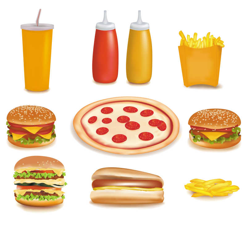 矢量白色背景上的快餐组合