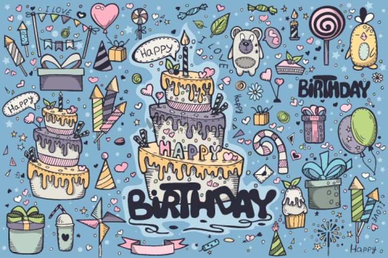 矢量手绘素描生日卡片