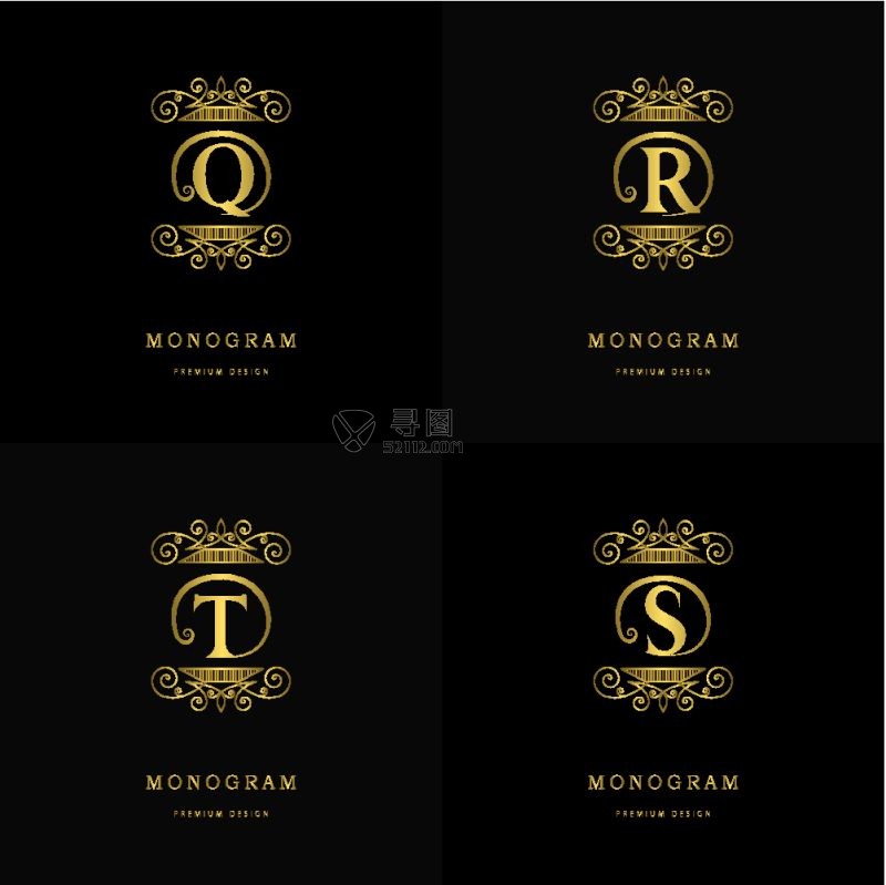 四个字母金色矢量标签