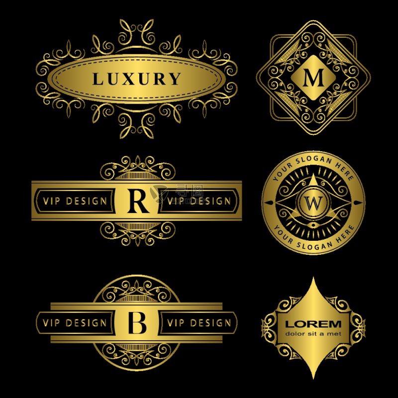 金色矢量标签组合