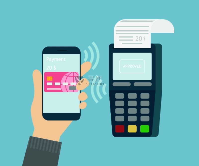 智能手机演示手机支付过程的矢量插画